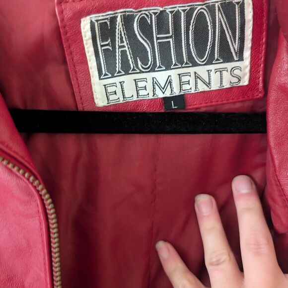 Vintage Fashion Elements 90s 80s Red Leather Jacket Size Large - Picture 8 of 11